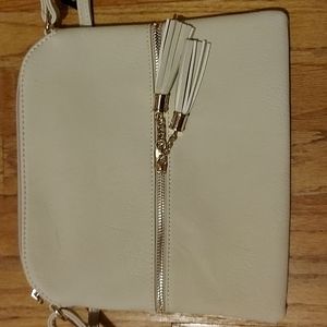 Beige "Color Block" Crossbody Bag